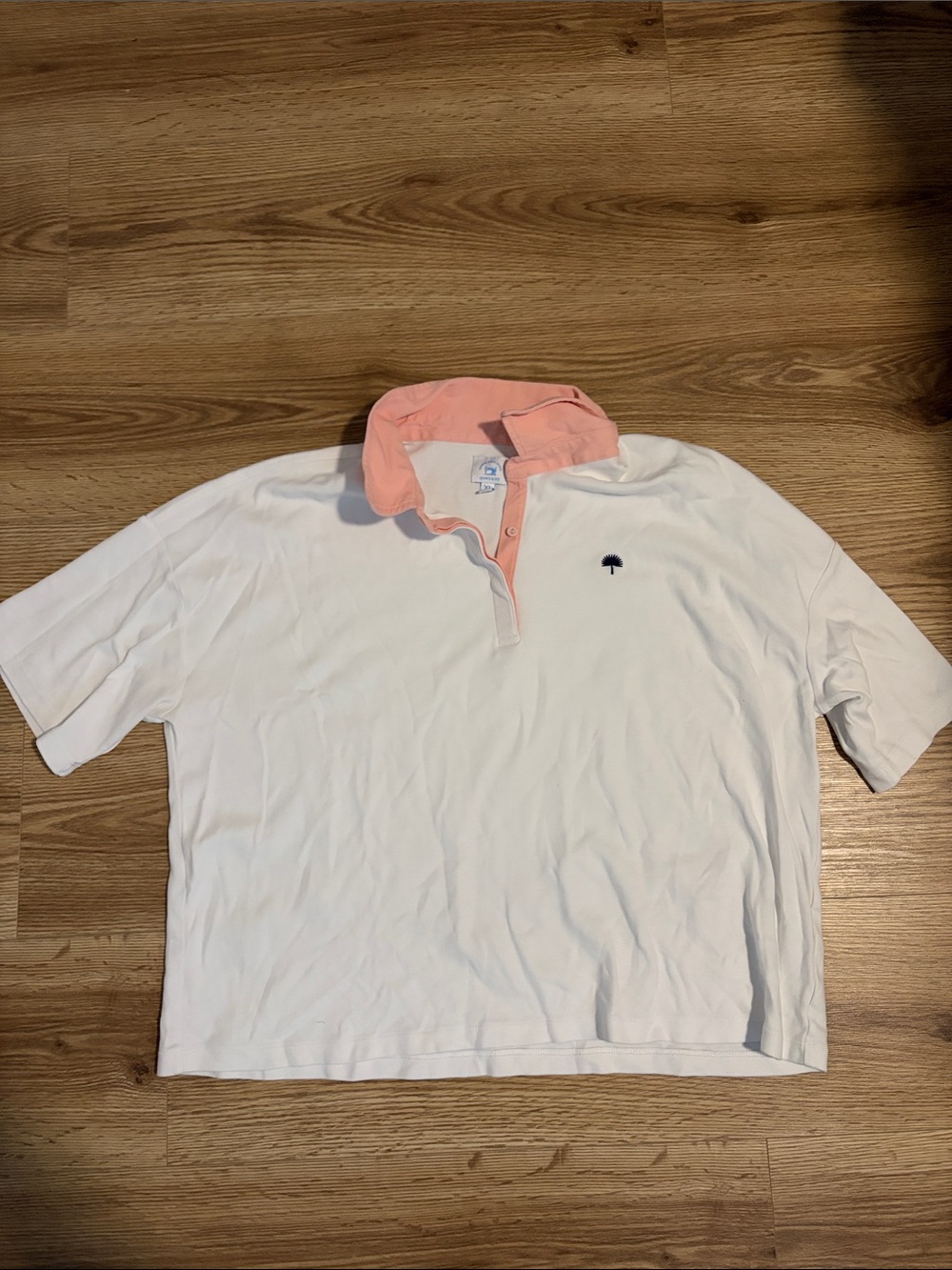 Women’s White Polo Shirt with Pink Collar: Sewing Down South